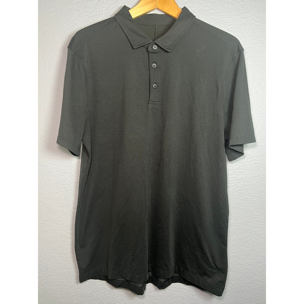 Lululemon Evolution Polo Mens L Charcoal Gray S/S Golf Top Athletic Preppy Golf